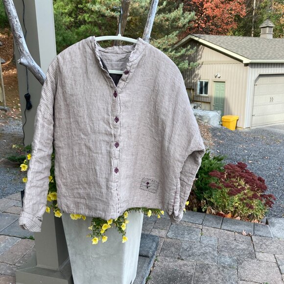 100% Linen Padded (quilted) Top, OS, light khaki color - Picture 13 of 15